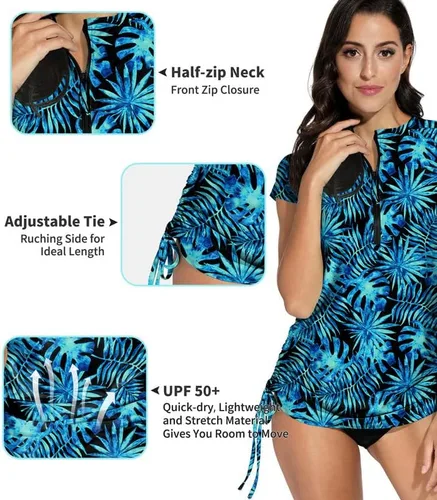 Vista 6 de Spadehill Protección solar UV de manga corta para mujer protección contra erupciones de media cremallera