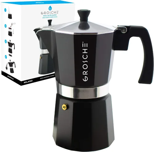 Vista 43 de GROSCHE Milano - Cafetera Moka para estufa, olla de expreso para 3 tazas de café, 5 oz, color negro - Cafetera cubana para estufa, cafetera Moka