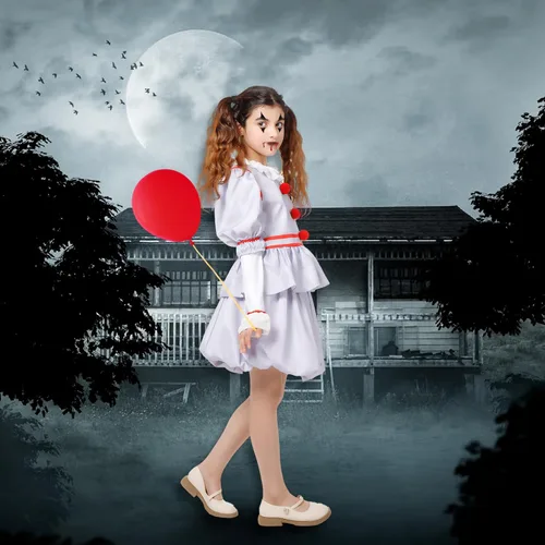 Vista 7 de Ropa de juego para niñas, disfraz de payaso para niñas, fiesta de disfraces de Halloween, globos incluidos