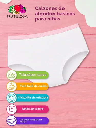 Vista 8 de Fruit of the Loom - Paquete múltiple de ropa interior de algodón para niñas Paquete de 10 - Púrpura/Azul/Blanco