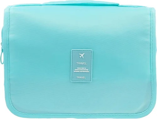Vista 9 de Bolsa para productos cosméticos. Bolsa para colgar productos de tocador. Organizador de viaje, para hombre y mujer., Azul Flores)