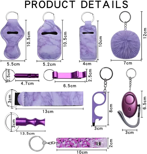 Vista 2 de Juego de llaveros para mujeres y niñas, 11 unidades, bonitos llaveros para mujeres, incluyendo pompones, extractor de tarjetas de crédito