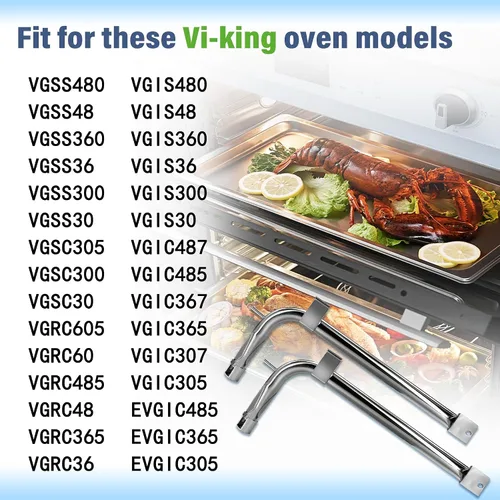 Vista 5 de Paquete de 2 tubos de quemador de horno de acero inoxidable PB050012 PB050009 compatible con electrodomésticos Vi-king de repuesto para quemador