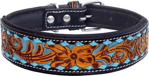 Vista 2 de Affilare Collar de cuero para perro estilo occidental, resistente, manual, ajustable, acolchado, suave para cachorros y perros grandes, 10AB110-XS