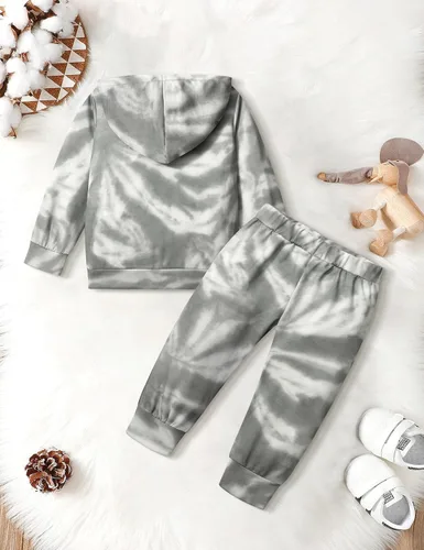 Vista 7 de Von kilizo Conjunto de 2 piezas de ropa de otoño para bebé, sudadera con capucha y pantalones de teñido anudado