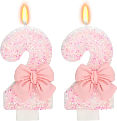 Vista 68 de Vela de cumpleaños para pastel, vela 0 - purpurina rosa con lazo, vela de feliz cumpleaños de 2.76 pulgadas, adorno superior de pastel para fiestas