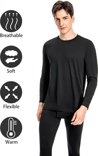 Vista 3 de Nutria Conjunto de ropa interior térmica para hombre, con forro polar, pantalones largos para hombre, ligero, capa base superior e inferior, clima