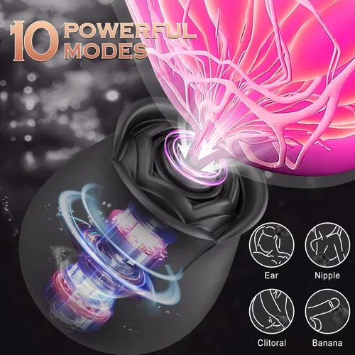 Vista 2 de Rose Toy - Vibrador de succión estimulador de clítoris con pulso de aire y vibración, juguete sexual para mujeres, juguete recargable para adultos