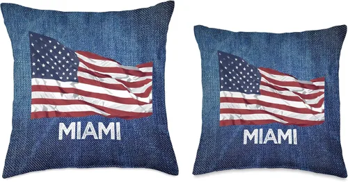 Vista 3 de Miami Florida stars stripes USA FLAG love AMERICAN PATRIOT Throw Pillow