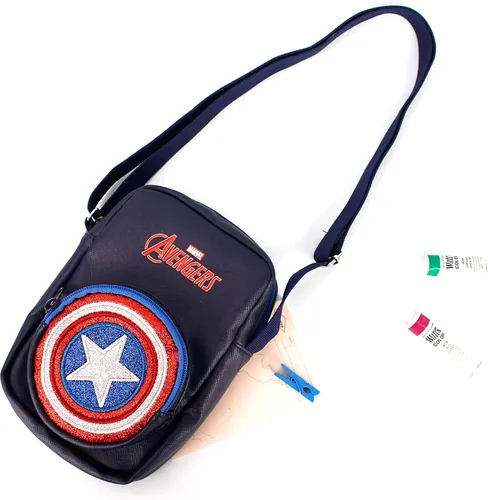 Vista 3 de Avengers Hero - Bolsa cruzada de piel sintética con bolsillo con cremallera y purpurina para niños y niños