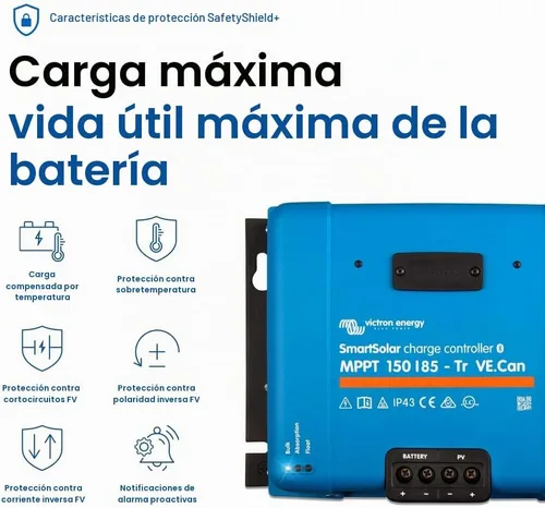 Vista 7 de Victron Energy SmartSolar MPPT Tr VE. Puede 150 V 85 amperios 12/24/36/48 voltios controlador de carga solar (Bluetooth)