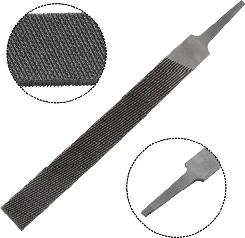 Vista 2 de Lima de dientes dobles - Lima plana de 6" de longitud, acero de alto carbono Acero de alto carbono, lima de mano, sin mango, 1 paquete