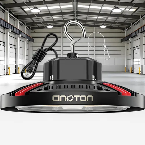 Vista 11 de CINOTON Luz LED UFO de Bahía Alta de 100W, Luces LED de Aluminio para Tienda con 15000LM, Iluminación de Bahía Comercial de 5000K para Almacén