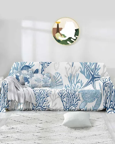 Vista 13 de Fundas de sofá de color azul y gris costero coral para perros, funda lavable para sofá, fundas individuales para sillón, fundas individuales