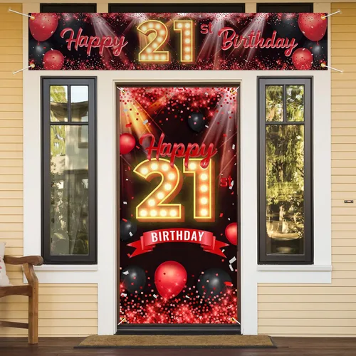 Vista 43 de Juego de carteles de feliz cumpleaños 10 para puerta, porche, decoraciones de cumpleaños de 10 años, suministros de fiesta para mujeres y hombres