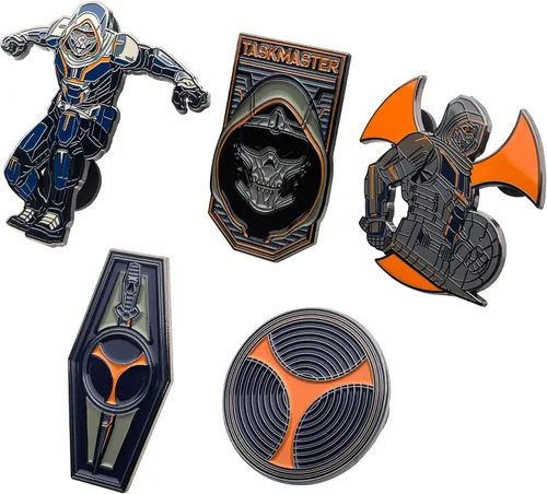 Vista 23 de Marvel Studios: The Falcon y The Winter Soldier - Juego de 5 pines de solapa con base de metal y esmalte con caja circular de 6.3 pulgadas