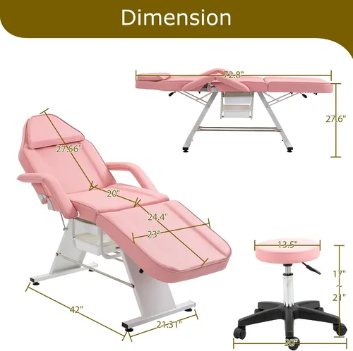 Vista 3 de Silla de tatuaje con taburete hidráulico, multiusos profesional de cuero de salón esteticista, mesas de masaje ajustables actualizadas para camas