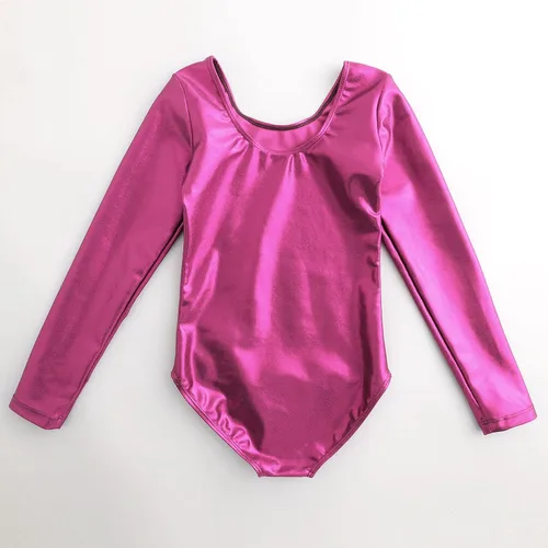Vista 6 de AFAVOM Leotardos de gimnasia para niñas, leotardos de manga larga para niñas, brillantes y brillantes, para gimnasia, traje de ballet y danza