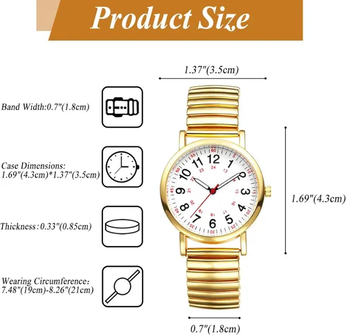 Vista 6 de Avaner Relojes de banda elástica para mujer correa elástica para mujer, esfera grande, oro y plata, cuarzo fácil de leer, reloj de pulsera