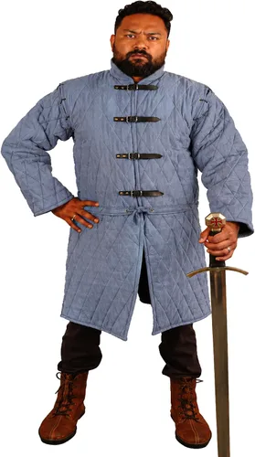Vista 3 de THE MEDIEVALS Abrigo acolchado Gambeson Chaqueta Aketon para SCA Azul aguamarina