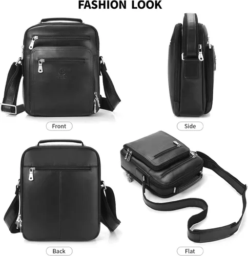Vista 4 de Ringsun Bolso pequeño de cuero para hombre, bolso de cuero para hombre, bolso de mensajero para hombre, bolso cruzado con cremallera