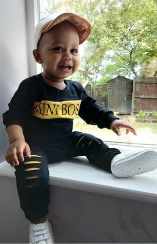 Vista 3 de Conjunto de 2 piezas de sudadera con estampado de letras de manga larga y pantalones para bebé niño