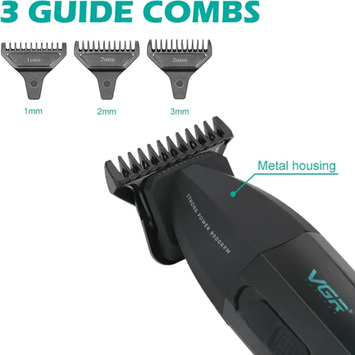 Vista 6 de VGR Cortadora de pelo profesional 906 Fresh Fade, 9000 rpm sin huecos para hombres, cortadora de pelo inalámbrica DLC T-Blade para barberos