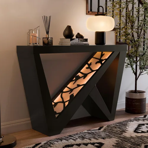 Vista 15 de Homes: Inside + Out Naomi Mesa Consola de Acento Decorativa Moderna con Patas en Forma de W, Muebles de Madera para Entrada para Sala de Estar, Negro