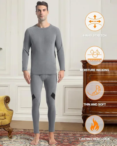 Vista 7 de Runhit Mens Thermal Underwear SetFleece Lined Long Johns for Men Thermal Shirts and Pants Base Layer Cold Weather Thermals