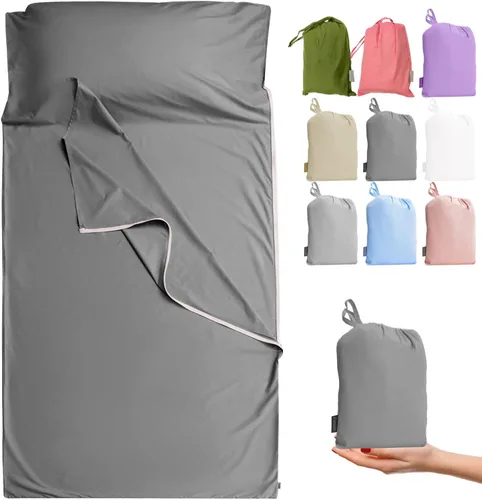 Vista 22 de Forro de saco de dormir 100% algodón con cremallera, sábana de viaje para adultos, para hoteles, camping, excursionistas, colchón, caravana, sofá