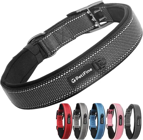 Vista 14 de PetiFine Collares para perros pequeños, collar acolchado de neopreno, collares reflectantes resistentes para mascotas con hebilla de cinturón