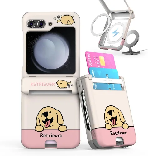 Vista 22 de para Galaxy Z Flip 5 Funda con 2 ranuras para tarjetas, funda rígida delgada y resistente con protección de bisagra, funda completa con protección