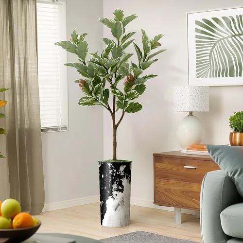 Vista 14 de Árbol artificial en macetero contemporáneo con efecto de granito, palmera tropical areca artificial de seda para decoración del hogar en interiores