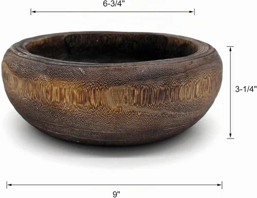 Vista 5 de CVHOMEDECO. Primitives - Cuenco de madera maciza funcional y coleccionable, cuenco redondo vintage de madera tallada a mano, utensilios rústicos
