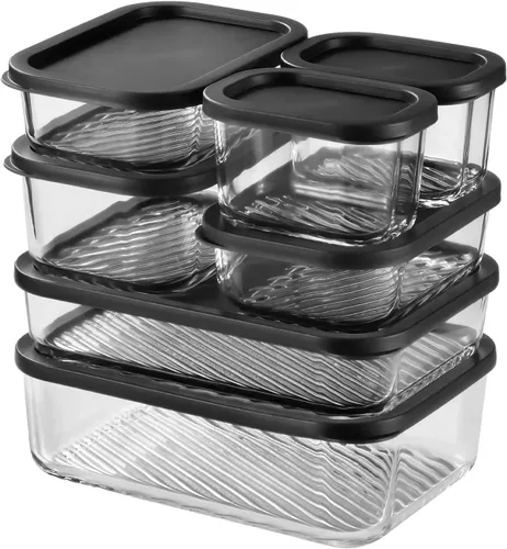 Vista 20 de EATEX Paquete de 6 recipientes de vidrio para preparación de comidas con base ranurada, 6 recipientes de almacenamiento de vidrio apilables sin BPA