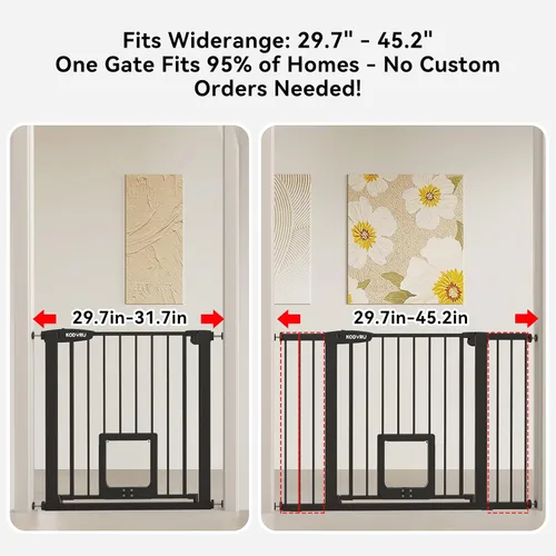 Vista 2 de Puerta para perros de 30 pulgadas de alto con puerta para gatos, ancho ajustable (29.7-45.2 pulgadas) para puertas, pasillos y escaleras, puerta