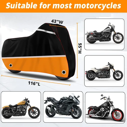 Vista 2 de Funda para motocicleta, protección impermeable para exteriores para todas las estaciones con costura en línea inclinada XXXL, se adapta hasta 116