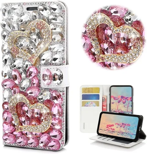 Vista 20 de Bling - Funda tipo cartera para teléfono compatible con Samsung Galaxy Z Fold 3 5G, elegante, hecha a mano en 3D con lazo de cristal, bolsa de rosa