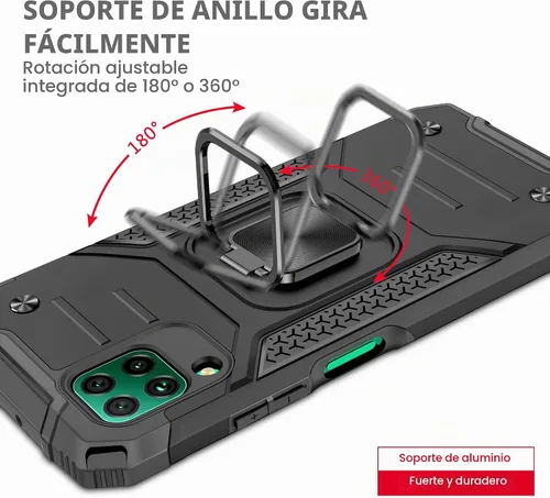 Vista 5 de Asuwish Funda compatible con Huawei P40 Lite y protector de pantalla de vidrio templado, accesorios para celda, soporte de anillo, fundas Negro