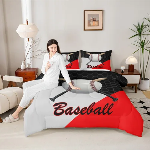 Vista 3 de Juego de edredón de béisbol en 3D para niños, tamaño twin, juego de ropa de cama para niños amantes de los deportes de juegos de pelota, decoración