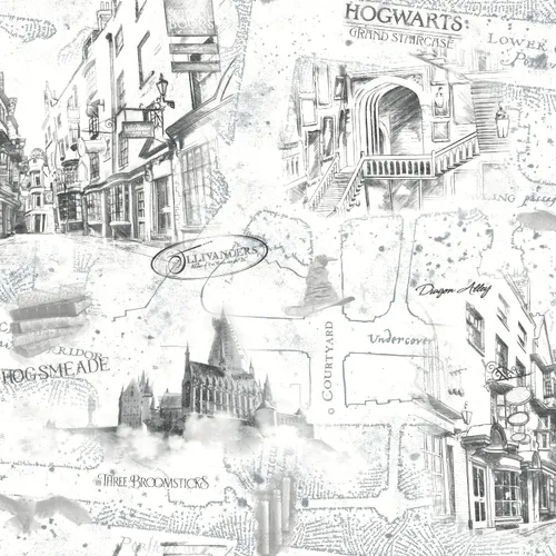 Vista 2 de RoomMates RMK12353PL Harry Potter Mapa Blanco Papel Tapiz Pelar y Pegar