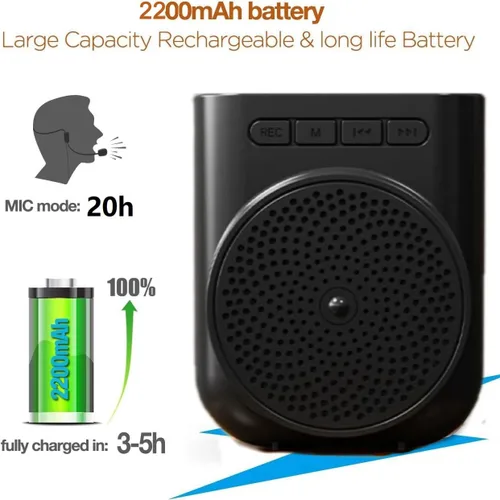 Vista 5 de Mini amplificador de voz recargable portátil con micrófono con cable y cintura, compatible con Bluetooth y funciones de grabación, compatible