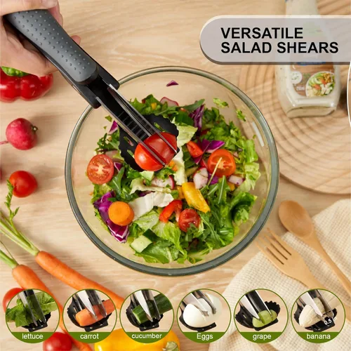 Vista 4 de Tijeras de ensalada ALEXPHY con dobles cuchillas, picadora de lechuga para ensalada picada, negras