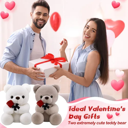 Vista 4 de 2 piezas de oso de peluche pequeño para el día de San Valentín de 13.78 pulgadas con rosa, blanco y marrón, osos de peluche suaves, regalos para San