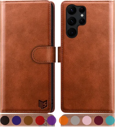 Vista 24 de SUANPOT - Funda para Samsung Galaxy S23 Ultra con bloqueo RFID, tarjetero con funda protectora de PU para teléfono, para mujeres y hombres