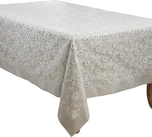 Vista 4 de SARO LIFESTYLE Camino de mesa bordado floral, plateado, 16"x120