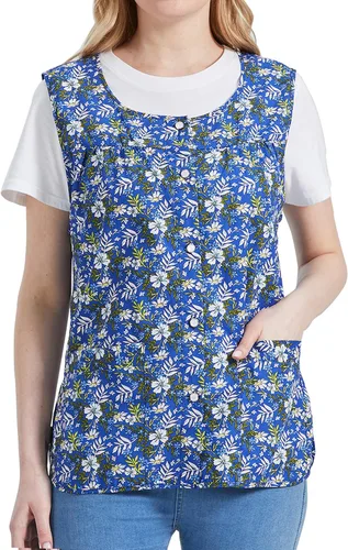Vista 12 de Nanxson Delantal de mujer con bolsillos de parche, babero estampado de algodón, smock con botones para trabajo, cocina y chef CF3177 Azul