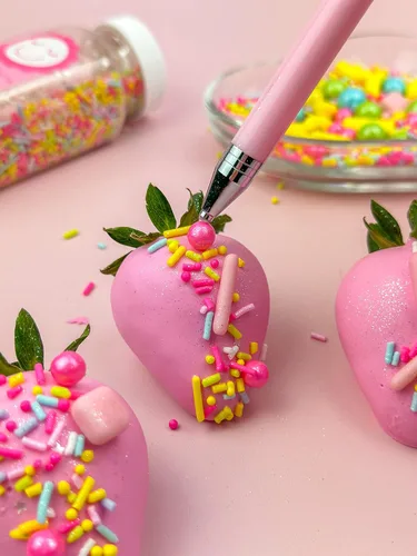 Vista 6 de Bolígrafo aplicador de espolvoreo seguro para alimentos para una colocación precisa Decoración de pasteles y galletas (rosa) Bolígrafo original