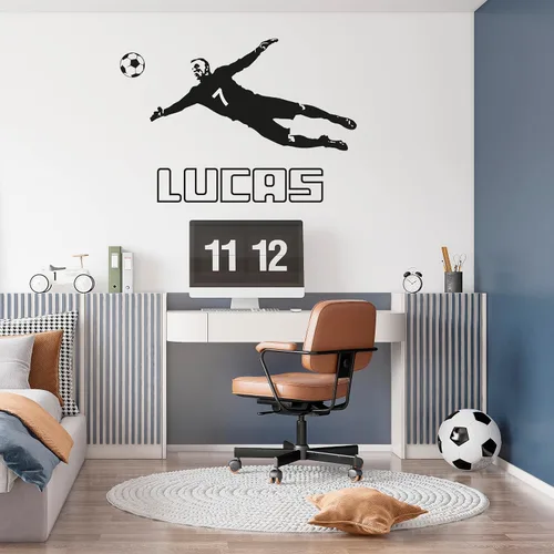 Vista 14 de Calcomanía personalizada con jugador de fútbol que pasa una pelota y una pelota enorme, decoración de fútbol de larga duración para la habitación