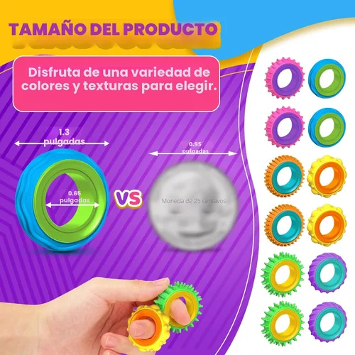 Vista 4 de Anillos sensoriales para inquietos para niños: paquete de 12 anillos giratorios - Juguetes de textura para el estrés de niños con autismo, calmantes